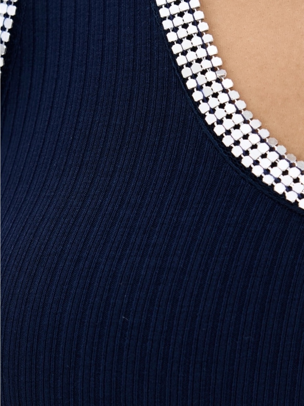 Crystal-Trim Navy Ribbed Tank Top - Picture 3 of 4